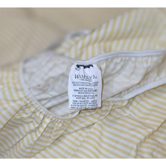 VTG Wamsutta Yellow White Ticking Stripe Twin Sheet Set Flat Fitted Pillowcase - Picture 5 of 9